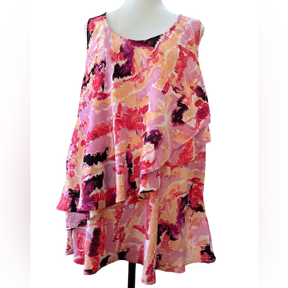 Daisy Fuentes Size 1X Abstract Watermelon Ruffle Top 24” P2P